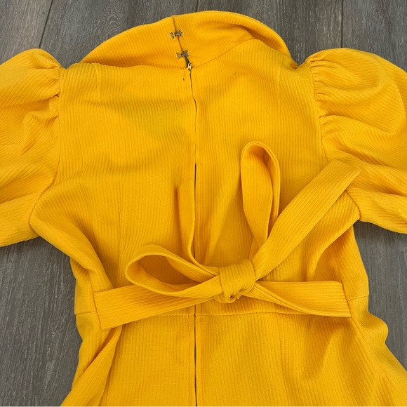 Vintage Handmade Bright Yellow Puff Sleeve Collared Mini Dress - Picture 7 of 7